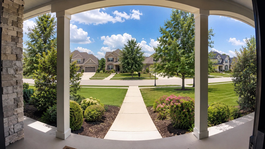 Live view from the front porch looking out over the neighborhood